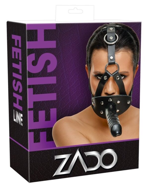 Zado Leather Head Harness With Dildo